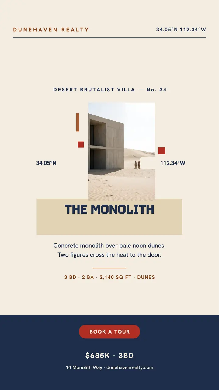 Dunehaven monolith villa listing story template