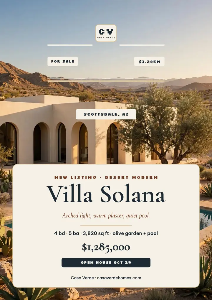 Villa Solana desert listing flyer template
