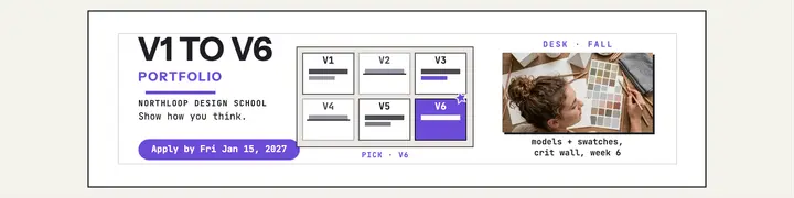 Northloop process banner, version grid: design school admissions banner template