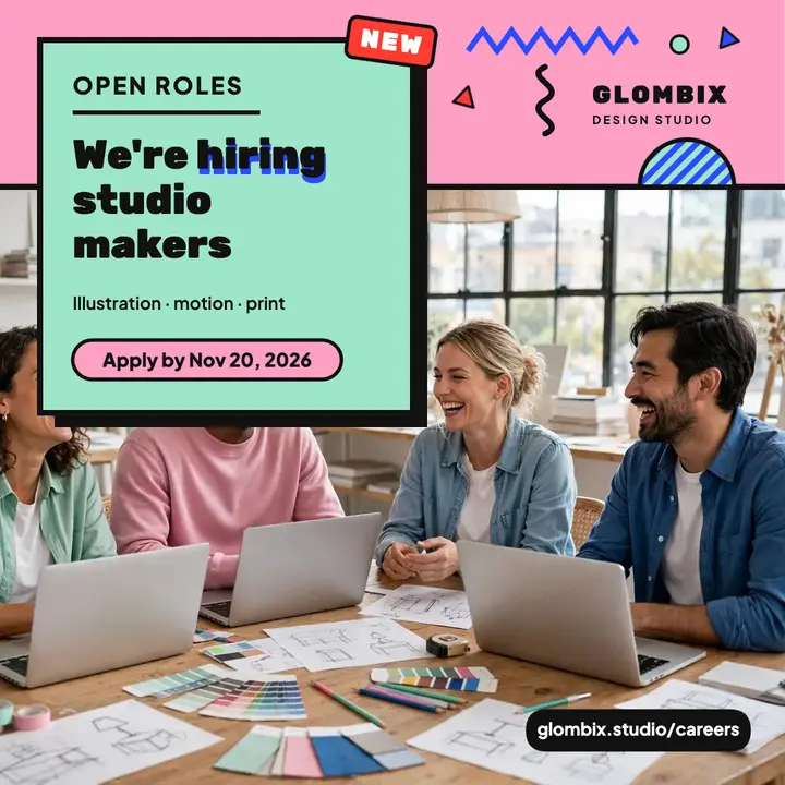 Glombix studio makers hiring post, Memphis template