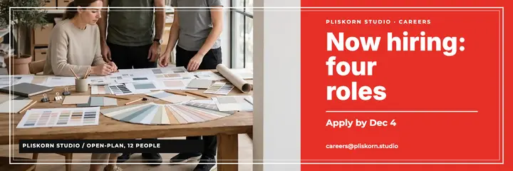 Pliskorn design studio hiring header, Swiss grid template