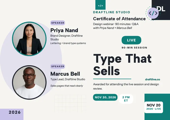 Draftline type webinar speaker certificate template