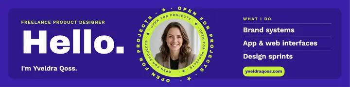 Freelance designer open for projects, orbiting rings banner template
