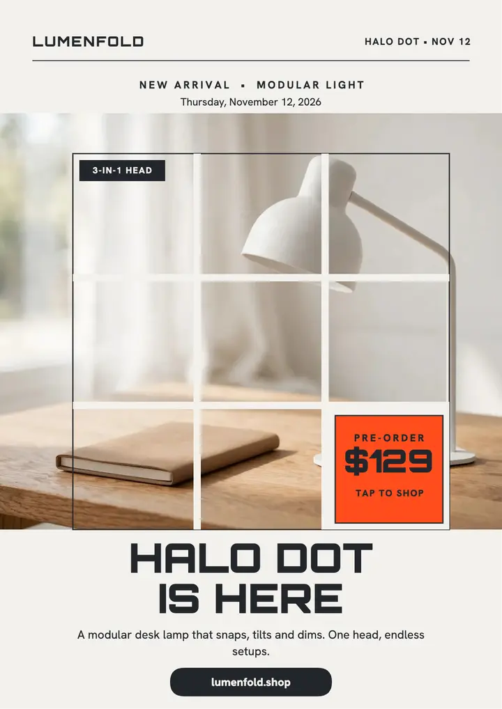 Lumenfold Halo Dot lamp grid launch flyer template