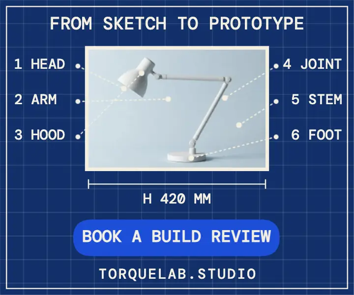 Torquelab desk lamp prototype studio ad template
