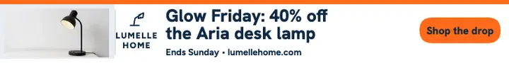 Lumelle Home Glow Friday leaderboard: black friday desk lamp ad template