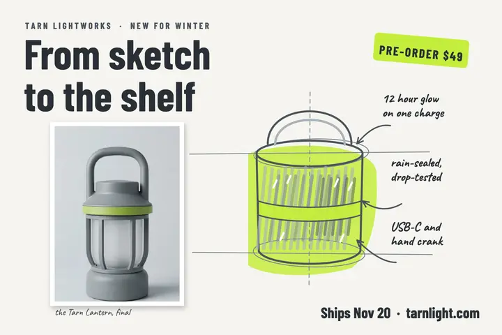 Tarn lantern pre-order postcard: product launch postcard template