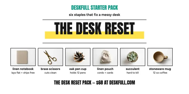 Deskfull desk reset starter pack post: desk starter pack post template
