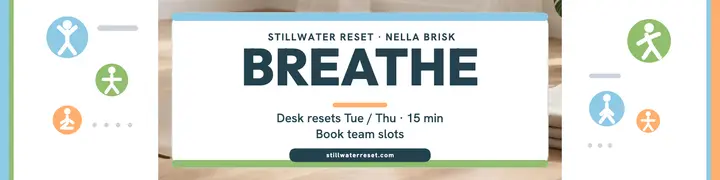 Stillwater Reset desk reset banner: wellness linkedin banner template
