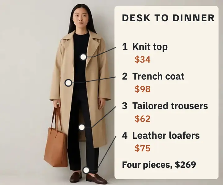 Desk to dinner outfit callouts ad template