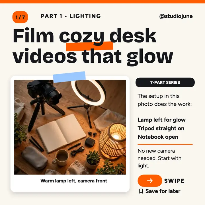 Studio June desk video carousel slide: desk video carousel post template