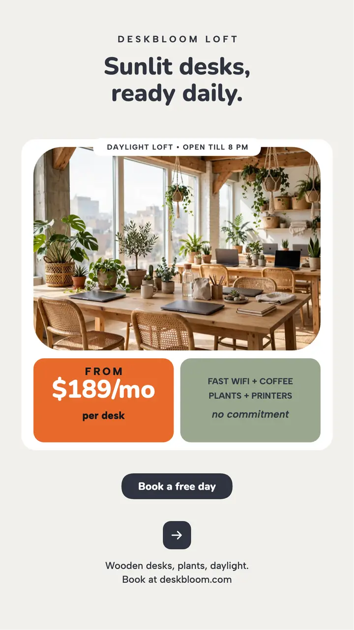 Deskbloom Loft coworking bento story template