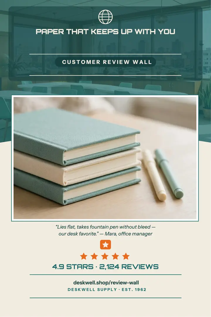 Deskwell Supply notebook review wall poster template