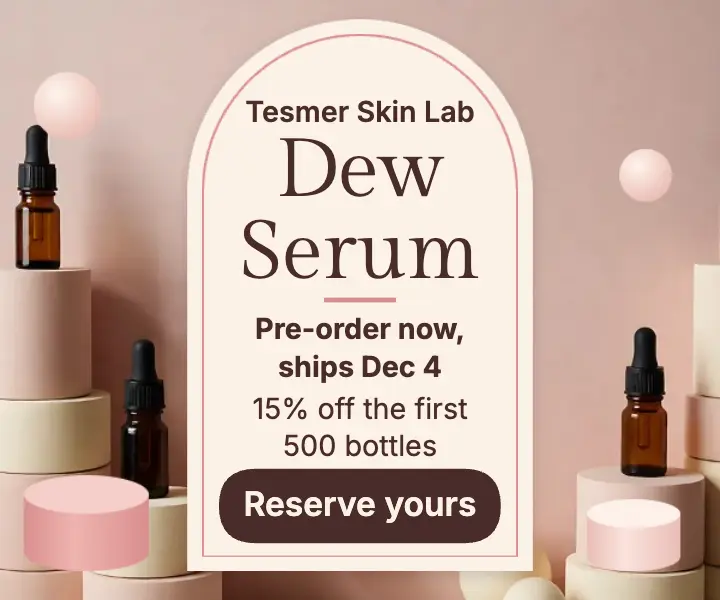 Dew serum pre-order display ad, pastel podium template