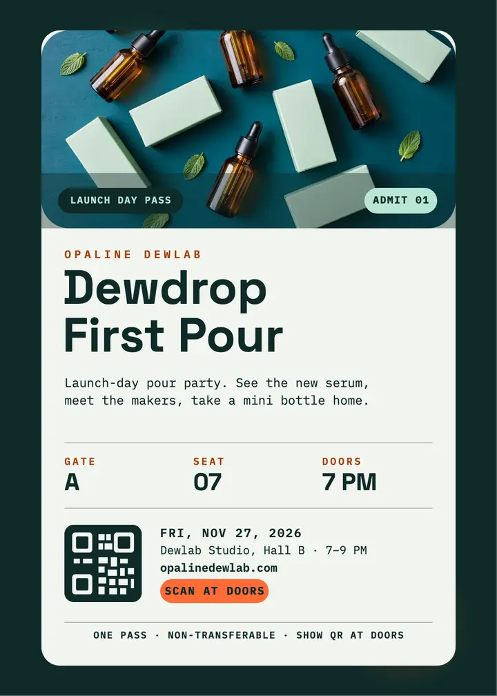 Dewdrop First Pour launch pass invitation template