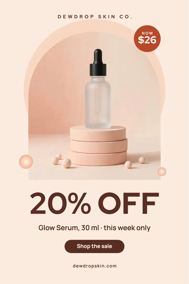 Dewdrop glow serum sale poster: skincare sale poster template