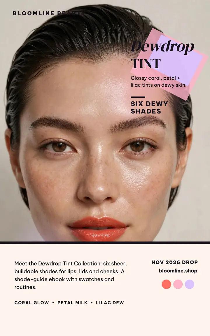 Bloomline Dewdrop Tint launch cover: beauty launch ebook cover template