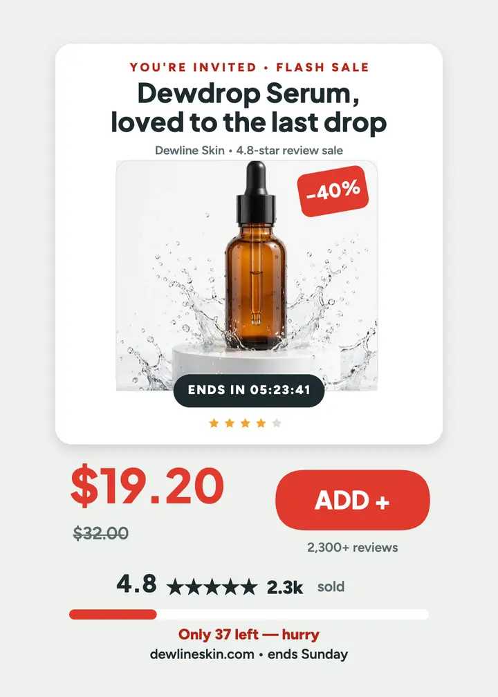 Dewline Dewdrop Serum flash invitation template