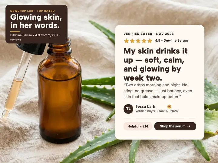 Dewline Serum review slide, Dewdrop Lab template