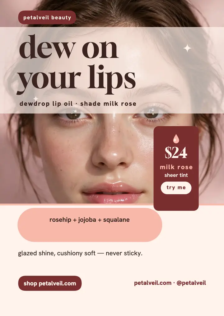 Petalveil Dewdrop Lip Oil flyer template