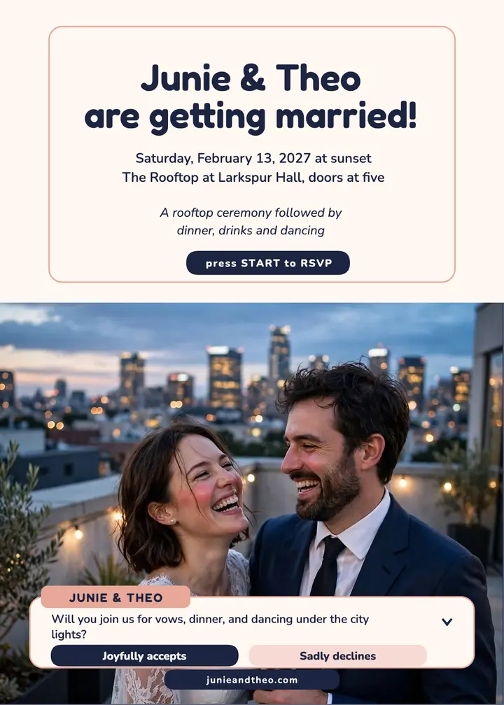Junie and Theo visual novel wedding invitation: wedding invitation template