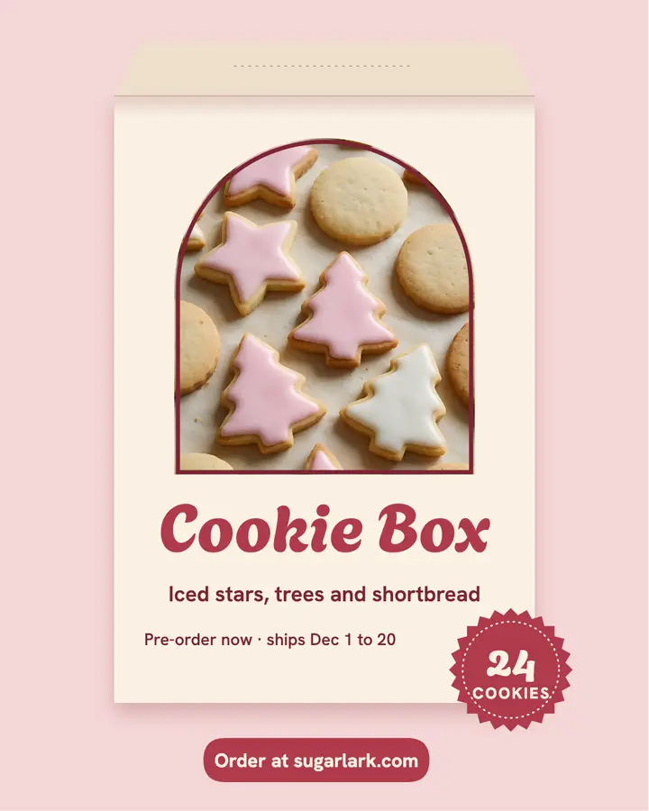 Sugarlark holiday cookie box post: holiday cookie box post template