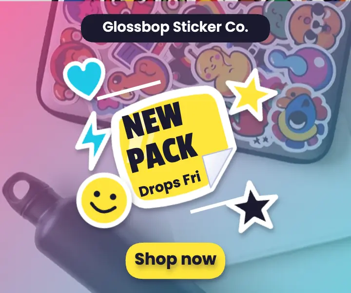 Glossbop Sticker Co. new pack drop ad template