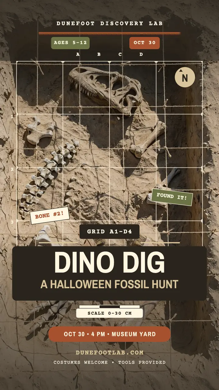 Dunefoot Halloween dino dig story template