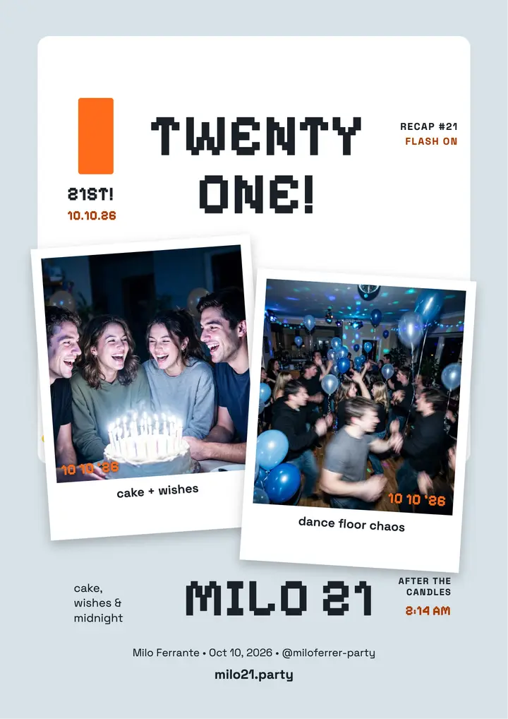 Milo 21st birthday recap digicam flyer: birthday recap flyer template