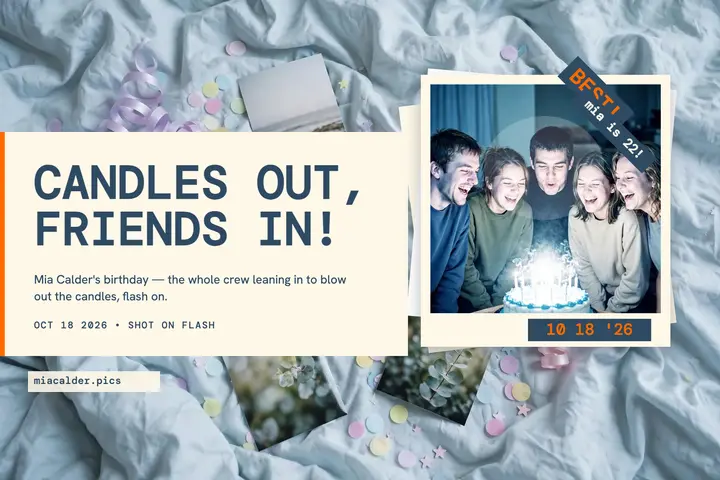 Mia Calder birthday recap digicam postcard template