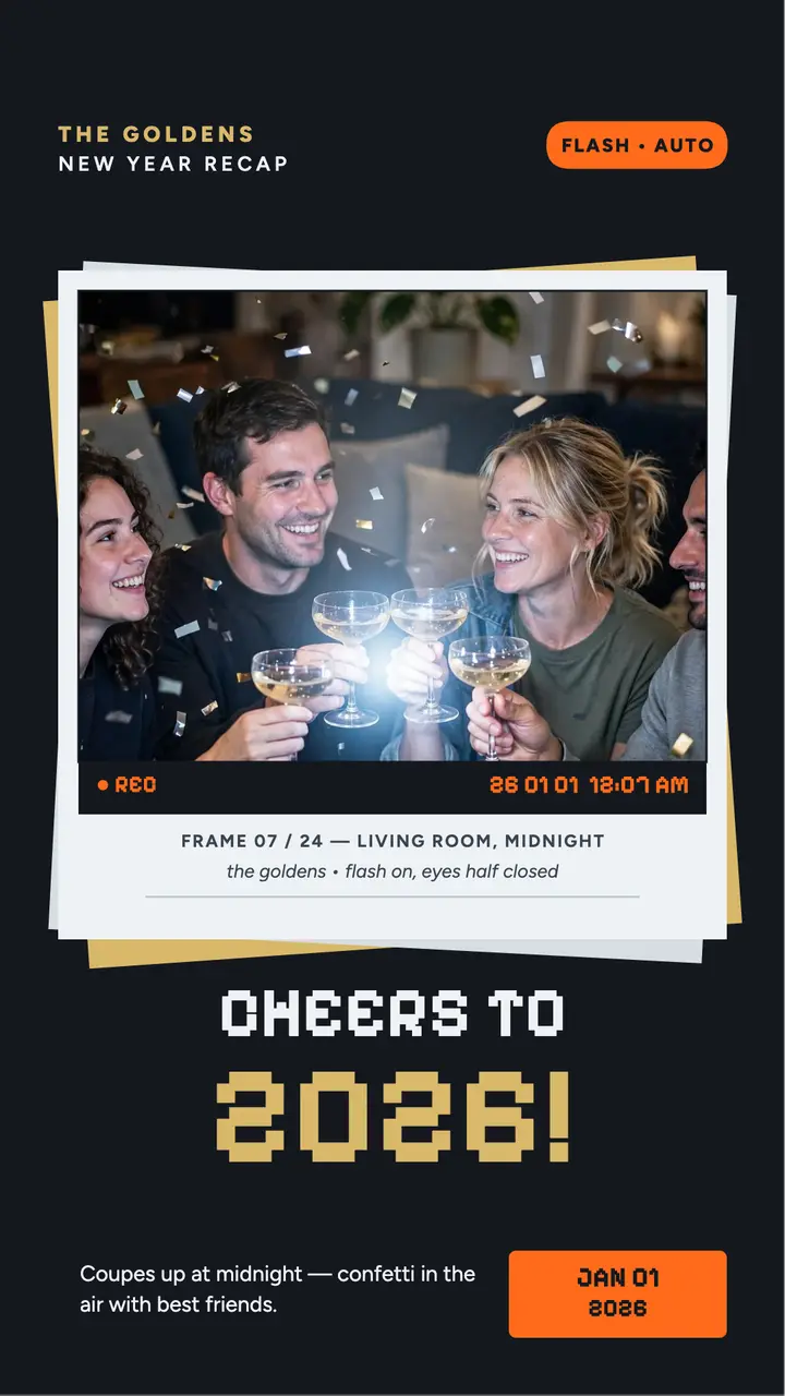 Goldens New Year midnight toast recap template