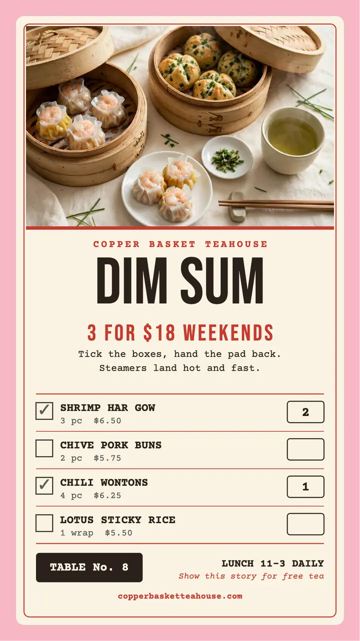 Copper Basket dim sum order pad story template