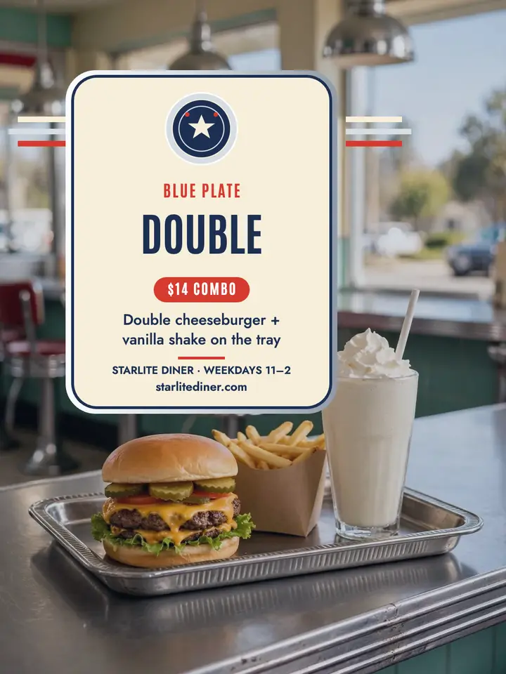 Starlite Diner blue plate portrait: diner special portrait template