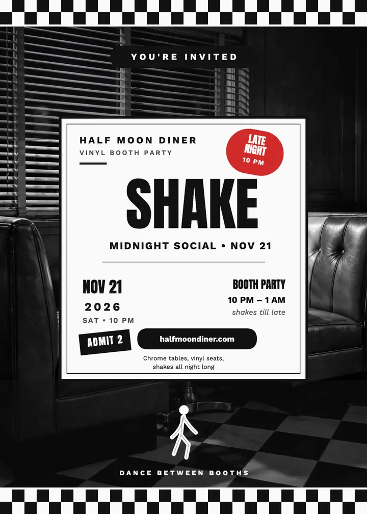 Half Moon Diner midnight shake invite template