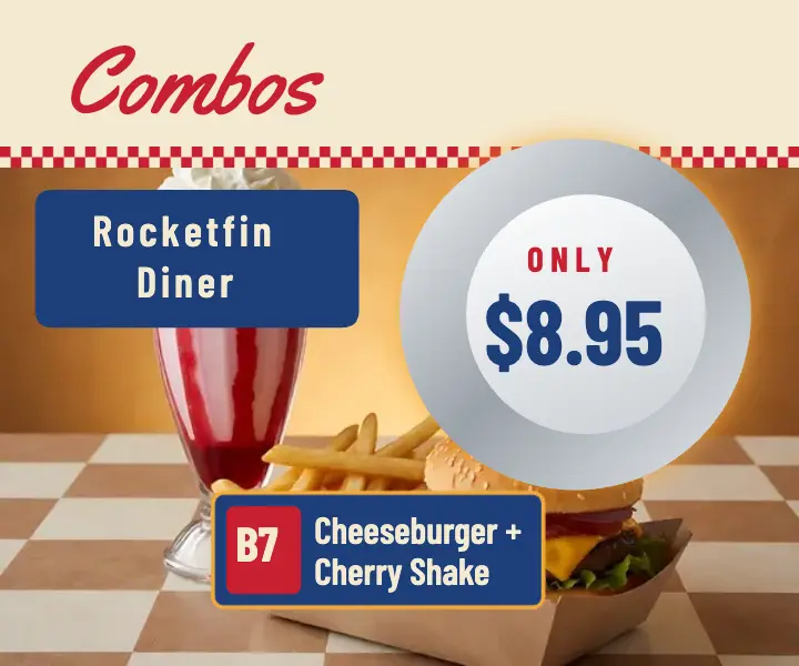 Rocketfin Diner cheeseburger and cherry shake combo ad template