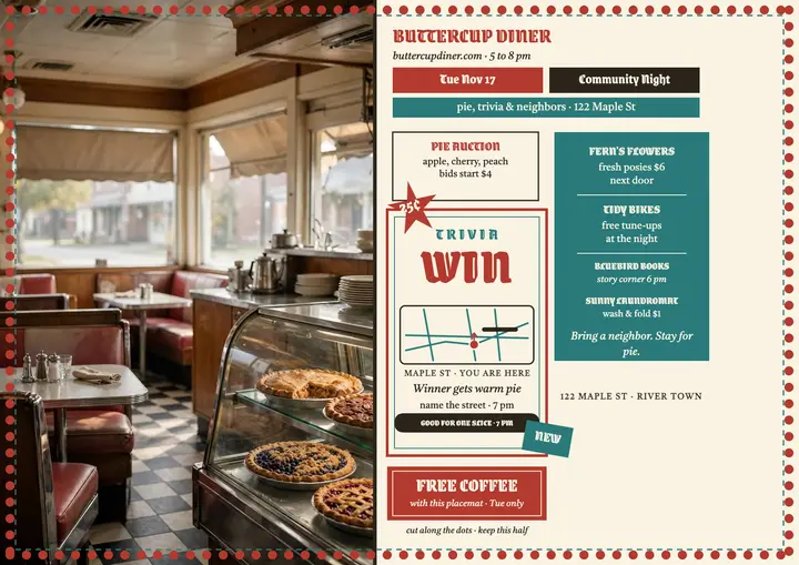 Buttercup Diner Community Night certificate template