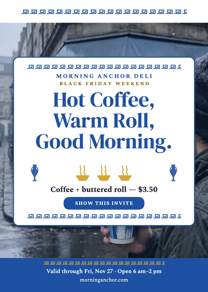 Morning Anchor Deli breakfast deal invite template
