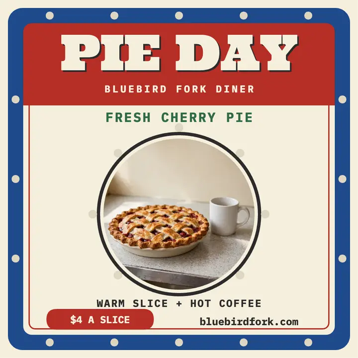 Bluebird Fork Diner pie day enamel post template