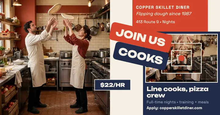 Copper Skillet Diner line cooks hiring post: diner hiring post template