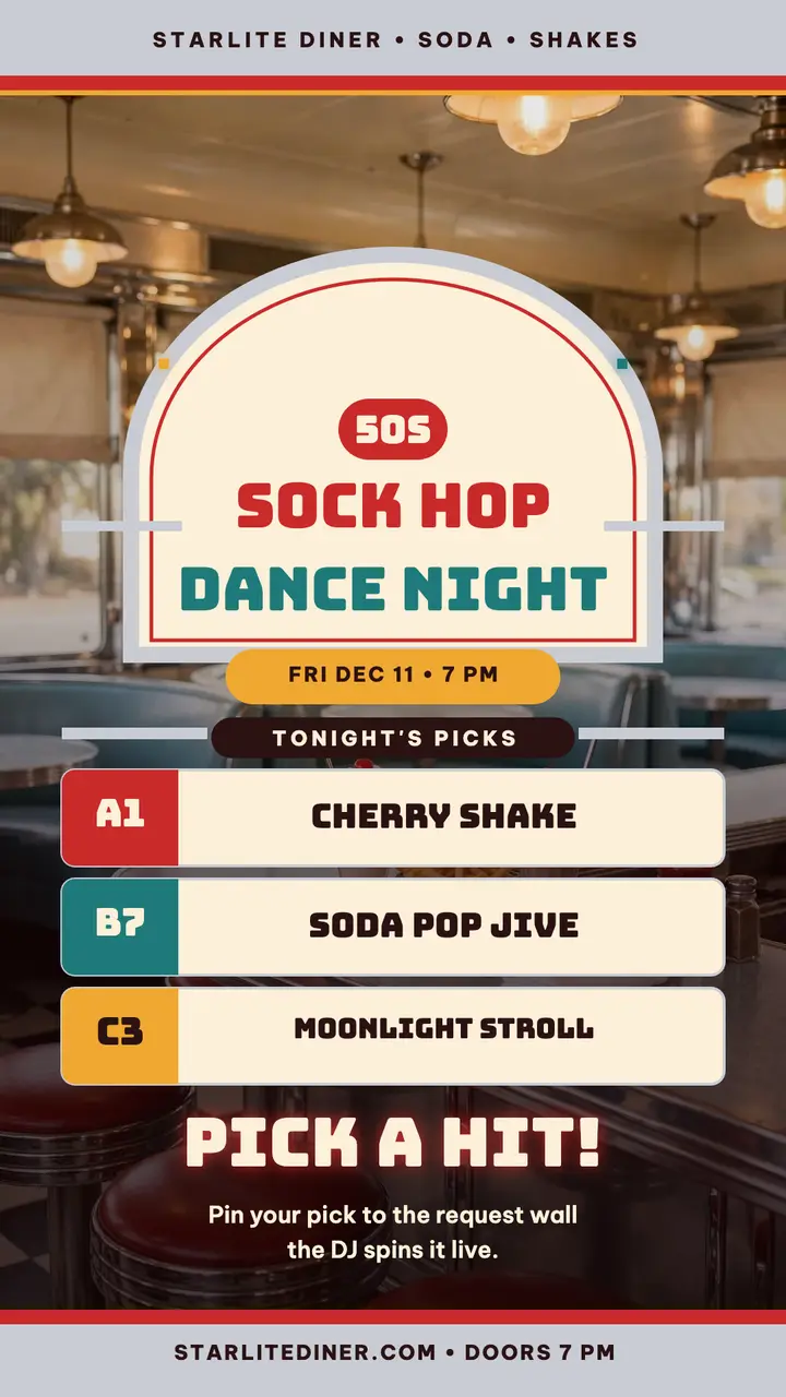 Starlite Diner sock-hop dance night story template