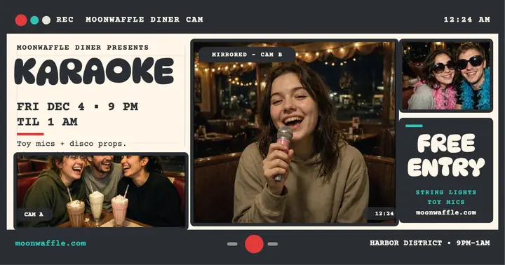 Moonwaffle diner karaoke webcam night: diner karaoke night post template