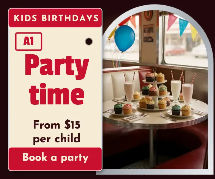 Cherryade Diner birthday party package ad template