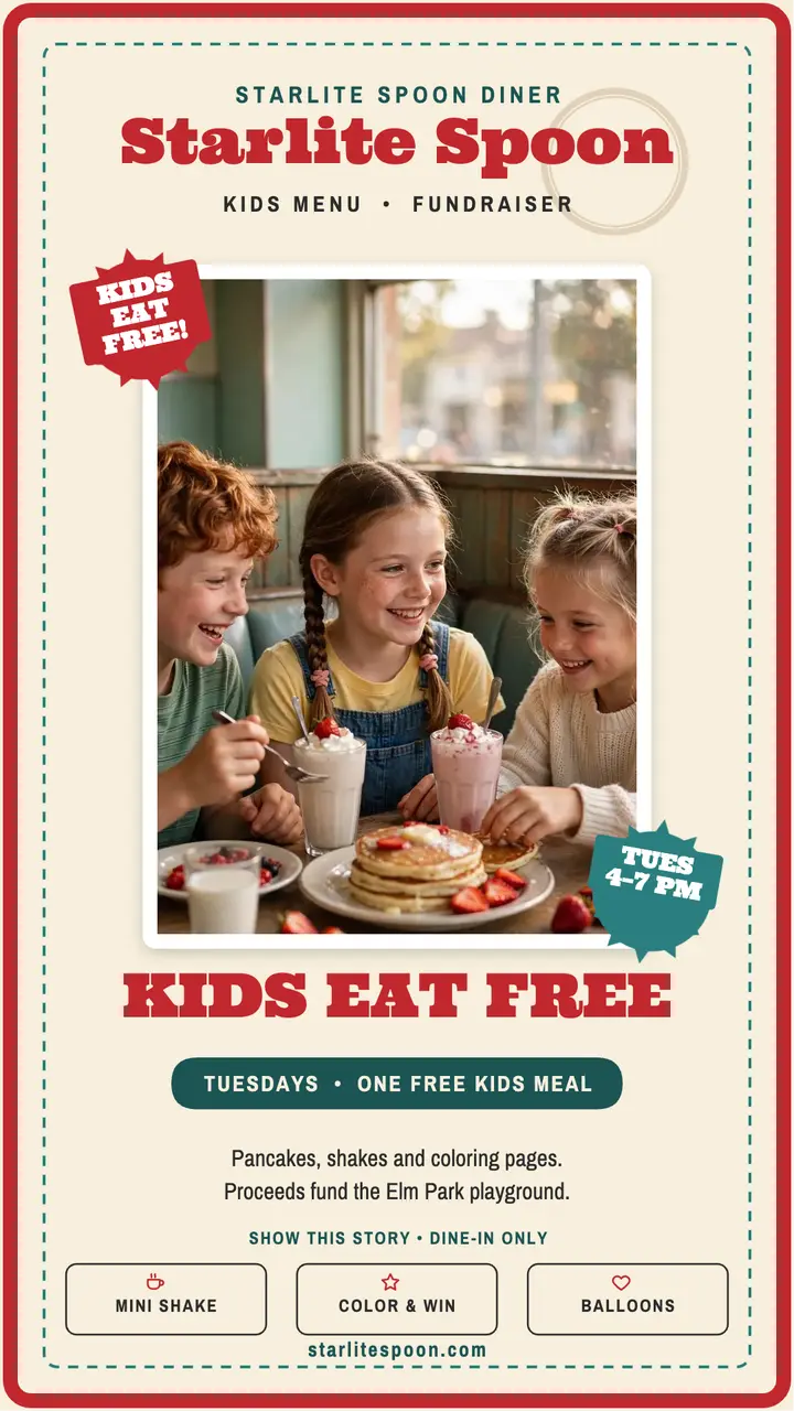 Starlite Spoon kids menu fundraiser story template