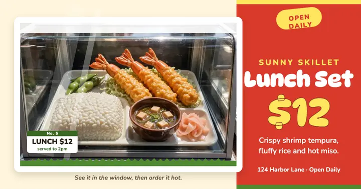 Sunny Skillet lunch set display post template