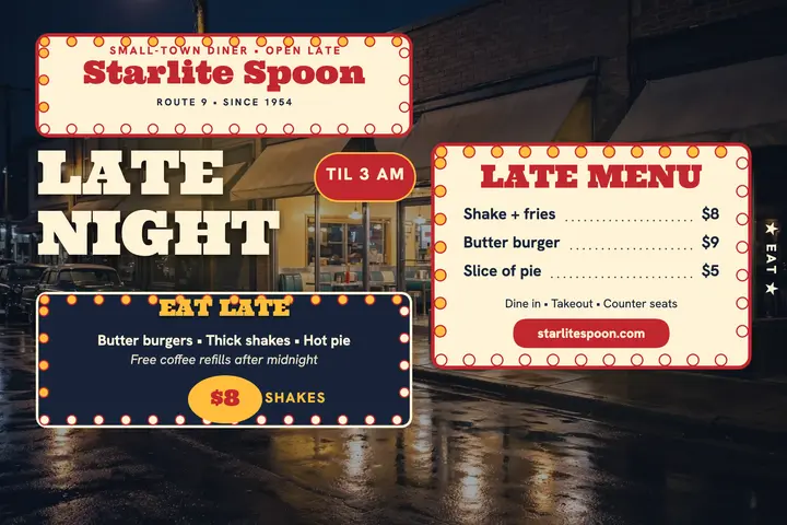 Starlite Spoon late night postcard template