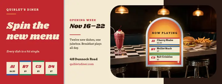 Quiblet's Diner new menu jukebox cover template