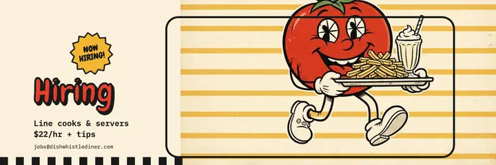 Dishwhistle Diner now hiring rubber-hose header template