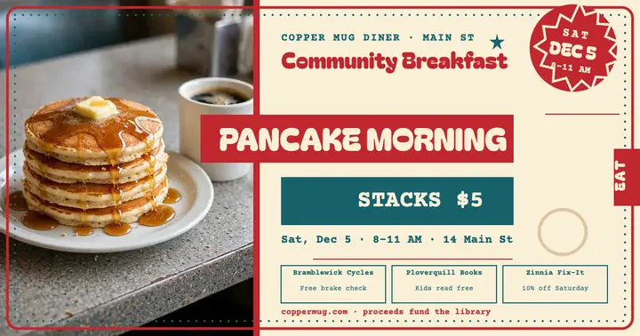 Copper Mug Diner pancake breakfast placemat template