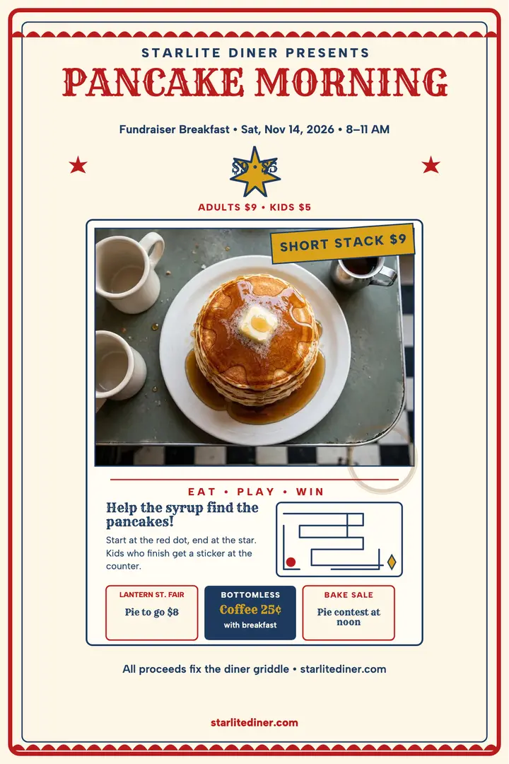 Starlite pancake morning placemat poster template