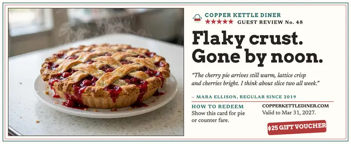 Copper Kettle pie review voucher template